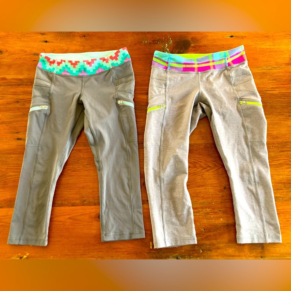 Ivivva Lululemon leggings girls 10 bundle capris cropped gray zippers pockets